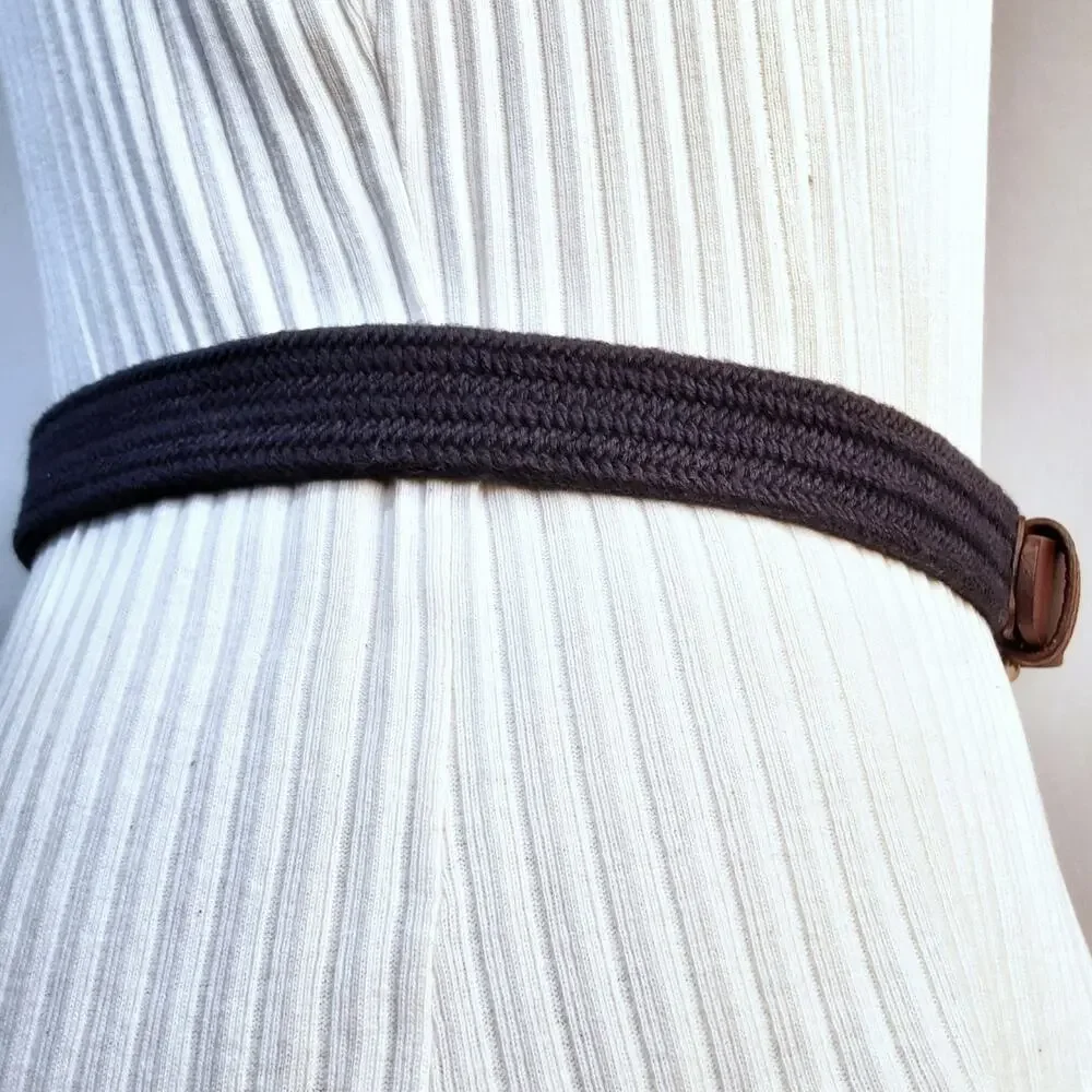 💎Crewcut Boys Braided Elastic Belt Size Medium Navy Blue Bungee Brown Leather